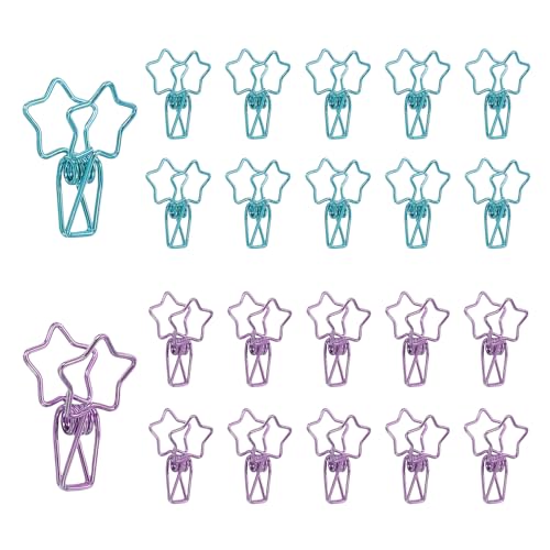PATIKIL 30Pcs Paper Office Binder Clip, 1.2" Small Metal Wire Hollow Out Paper Clamps Pentagram Design Long Tail Binder Clips for Photo Clothes Hanging Office Food Package, Purple/Blue - color: Purple/Blue