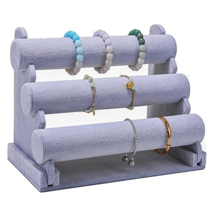 Velvet 3 Tier Bracelet Holder Display Stand, Detachable Jewelry Organizer Rack for Vendors, Grey Watch Organizer Racks for Selling
