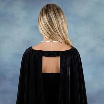 Cunno 2 Pcs Senior Black Velour Drape for Photography Round Imitation Pearl Necklace Wrap School Senior Pictures Wrap Black Velvet Graduation Drape for Photo High Schools Prop One Size