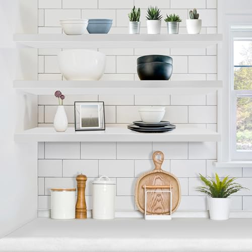 Sorbus Floating Shelves for Wall - 48 Inch Long Bathroom Shelves, Wall Decor for Bedroom, Kitchen, Living Room & Book Storage - Mounted Floating Shelf with Invisible Brackets (White, 2 Pack) - color: White, size: 48 Inch, style: 2 Pack