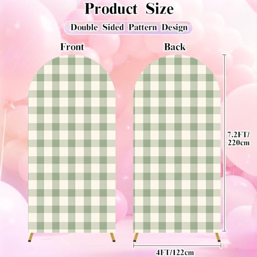 7.2FT Wedding Arch Backdrop Cover Seamless Checkered Light Green Spandex Fitted Fabric Round Top Stretchy Stand Covers for Baby Shower Birthday Party Decoration - color: Color7, size: 7.2x4 FT