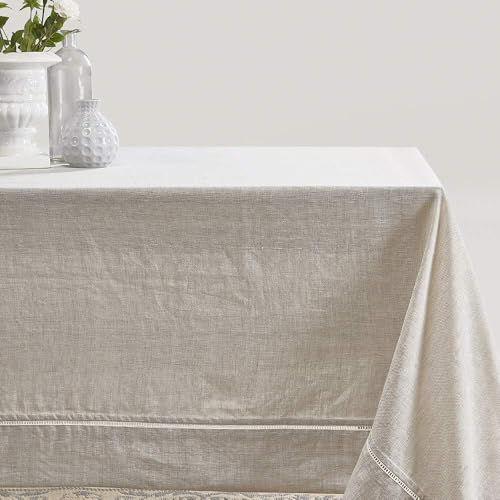 Simple&Opulence Premium 100% Linen Hemstitch Tablecloth-54 x 72 Inch Natural Linen, Natural Fabric, Rectangular Tablecloth for Indoor and Outdoor Use - color: Natural Linen, size: 54" x 72" (Rectangular)