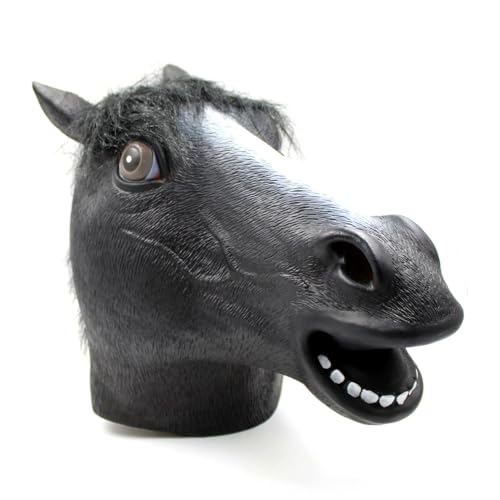 CreepyParty Horse Head Mask - Animal Halloween Costume for Parties, Cosplay, Photo Booth Props, and Pranks - Funny Gag Gift for Adults, Black