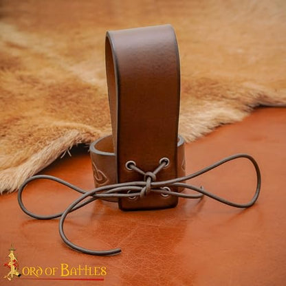 Lord of Battles Medieval Genuine Leather Axe Frog | Axe Holster with Belt Loop | Waist Holder for Axes, Tools - color: Celtic - Brown
