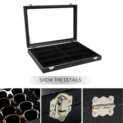 Wudygirl Jewelry and Sunglass Organizer - 8 Slot Storage With Clear Lid, Leather Eyeglasses Display for Women and Men (8 Grid) - style: 8 Grid Jewelry Tray
