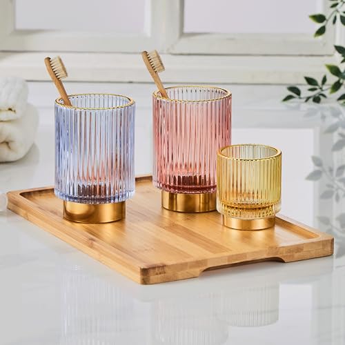 Makeup Brush Organizer, Toothbrush Holder, Desk Pen Pencil Holder, Multifunctional Vintage Glass Brush Cup (S/Gold/A3-12-US) - color: Gold, size: Small