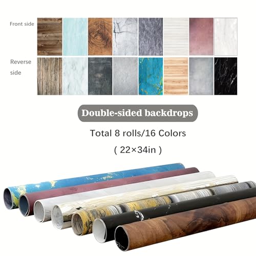 8PCS Photo Backdrop Product Photography Backdrops,22x34In Wood Grain Patterns Small Flat Lay Seamless Paper Background Props Tabletop Photo Shoot for Food Jewelry Cosmetics
