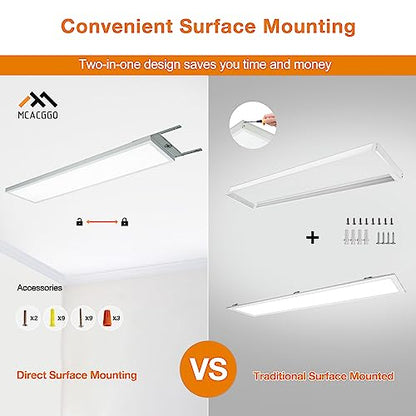 4-Pack 1x4 LED Flat Panel Light Surface Mount, 0-10V Dimmable, 40W-30W-20W & 3000K-4000K-5000K Selectable, for Kitchen, Shop, 100-277V, ETL, White - size: 1x4-4P