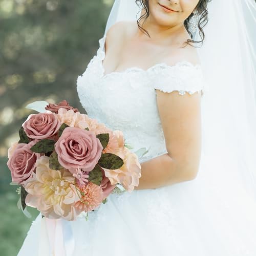 30 Pcs Roses Artificial Flowers Pink Bouquets Box Set for DIY Bridal Wedding Shower Decorations Fake Floral Arrangements for Party Table Centerpieces Home Decor Indoor Outdoor Dusty Blush - color: White/Pink1