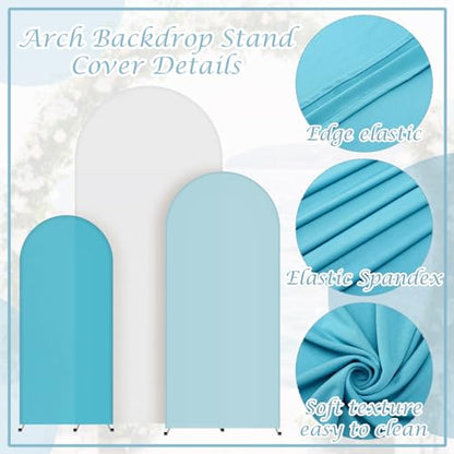 SmoothNovelty Set of 3 Wedding Arch Cover 4ft/5ft /6ft Spandex Fitted Wedding Arch Stand Covers 2 Sided Round Top Backdrop for Birthday Party Baby Shower Ceremony Banquet(Lake Blue, White, Sky Blue) - color: Lake Blue, White, Sky Blue