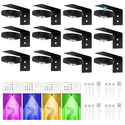 Rechargeable Picture Lights for Wall,Under Cabinet Lighting,1500mAh Rechargeable Battery Operated Picture Frame Lights for Kitchen, Closet, Shelf - 3 Color Temps & 13 RGB (12 Packs White) - color: Black, size: 12 Packs