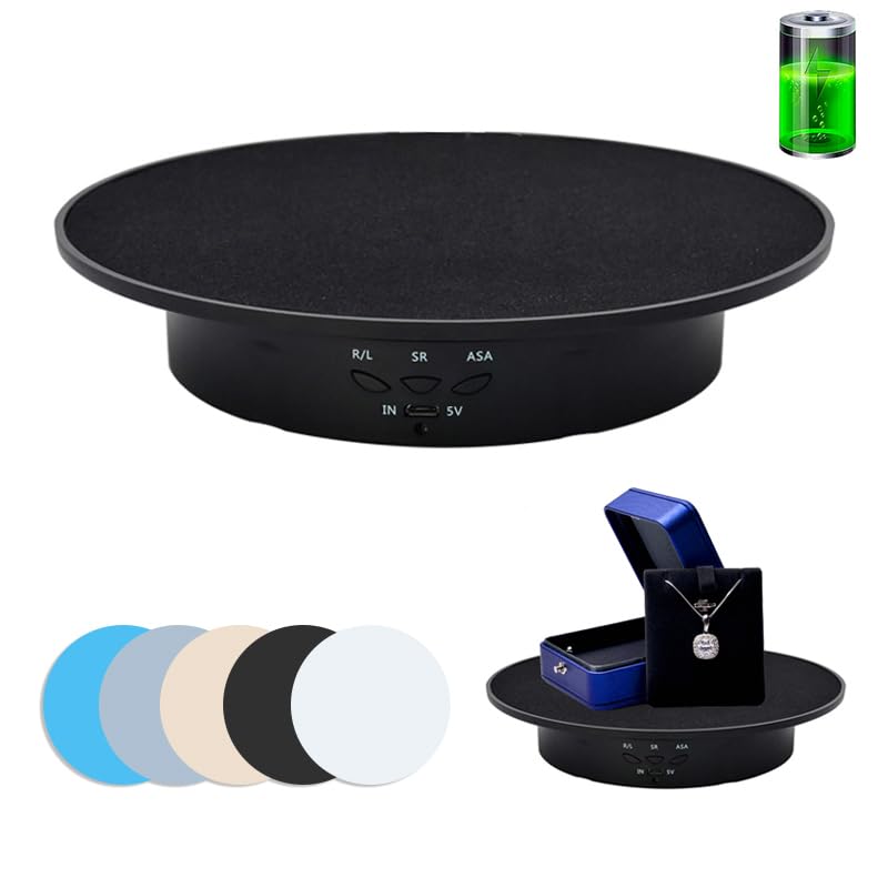JAYEGT Motorized Rotating Display Stand, 7.87inch /17.6lbs Load, 360 Degree Electric Rotating Turntable for Photography Products, Jewelry, 3D Model ,with 5 Colors Backgrounds- Black - color: Black