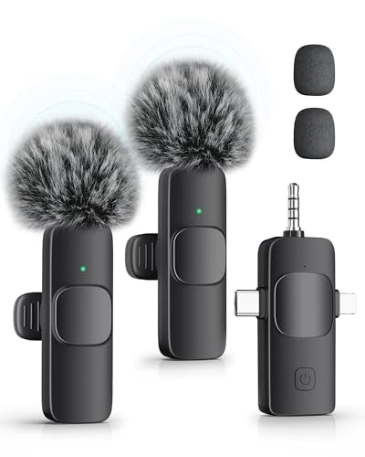 KUKIHO 3-in-1 Wireless Lavalier Microphone for iPhone, iPad, Android, Camera - Noise-Canceling Mini Mic with 2.4G Ultra-Low Latency for Vlog, TikTok & YouTube Streaming (2 Mics) - color: Gloss Black, size: Without Case