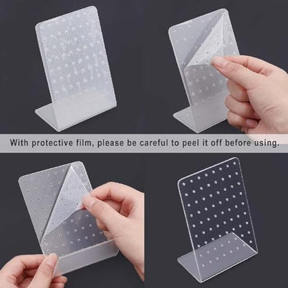 BWESOO White Earrings Stand Display Showing Showcase Rack Ear Cuff Studs Holder Hanger Hook 72 Holes 36 Pairs 72 Holes translucent Jewelry Towers