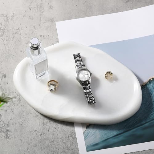 Koville Luxurious White Marble Vanity Tray, Cloud Shape Serving Stone Key Tray for Home Decor, 10" x 7" Marble Storage Trays for Bathroom, Stone Plate Holder for Perfume, Candle and Jewelry - color: White