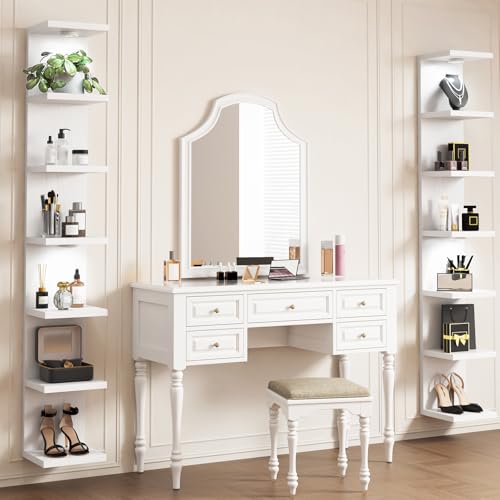 Fixwal Wall Decor 7 Tier Wall Shelf Unit Floating Shelves with LED Lights Lack Shelf for Home Organizer Display White - color: White