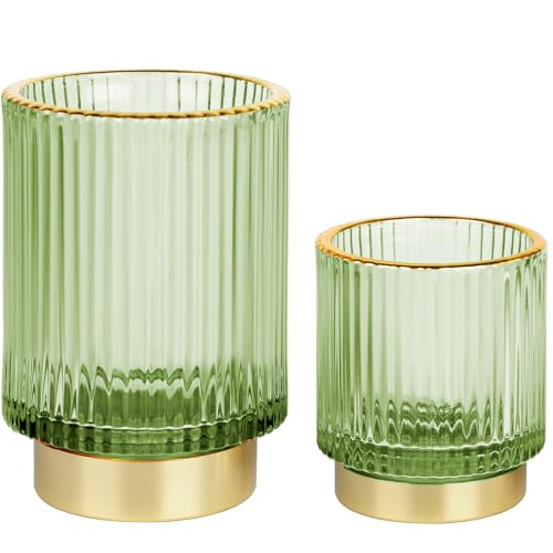Makeup Brush holder Organizer, Crystal Glass Toothbrush Holders, Striped Make Up Brush Holder for Vanity, Pen Holder for Desk, Vase -Green (S+L) - color: Green