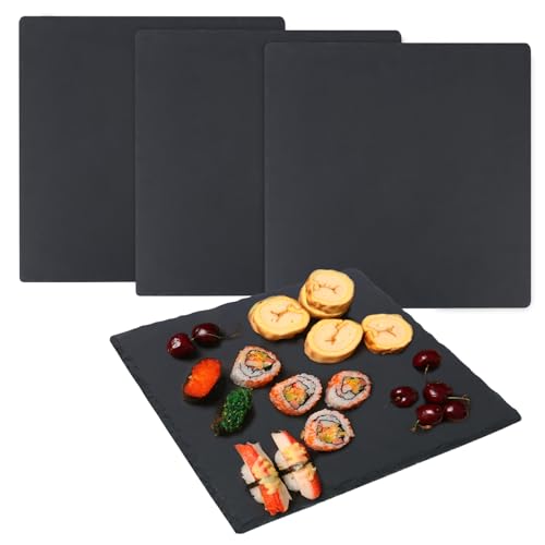 4 Pack 12 x 12 Inch Slate Cheese Boards, Black Square Slate Charcuterie Boards, Natural Charcuterie Stone Plates for Parties, Gifts, and Special Events, Cheese, Sushi, Food. - size: 4 Pack 12 x 12 Inch