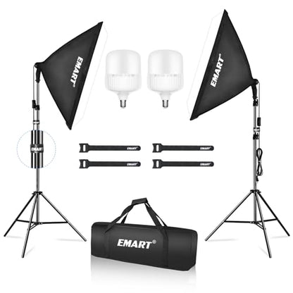 EMART Softbox Photography Lighting Kit, 20"x28" Professional Softbox Lighting Kit with 6500K LED Bulbs, Studio Lights for Photography, Video Recording, Live Streaming, Portraits Shooting, Podcast