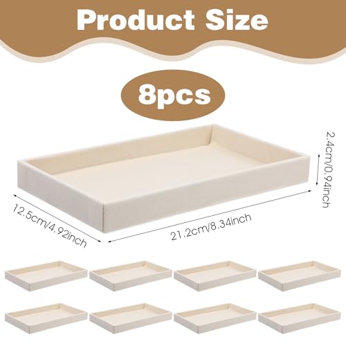 Dimeho 8 PCS Velvet Jewelry Organizer Trays Stackable Jewerlry Tray Jewelries Storage Display Plate Beige Blank Display Flat Tray for Earring Ring Beads Bracelet Necklace 8.3 x 4.7 x 1 Inches