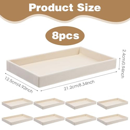 Dimeho 8 PCS Velvet Jewelry Organizer Trays Stackable Jewerlry Tray Jewelries Storage Display Plate Beige Blank Display Flat Tray for Earring Ring Beads Bracelet Necklace 8.3 x 4.7 x 1 Inches