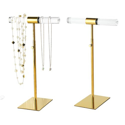 Acrylic Jewelry Towers - Stainless Steel Long Necklace Stand, Adjustable Height Tabletop Jewelry Organizer for Home & Boutique