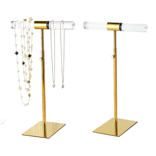 Acrylic Jewelry Towers - Stainless Steel Long Necklace Stand, Adjustable Height Tabletop Jewelry Organizer for Home & Boutique