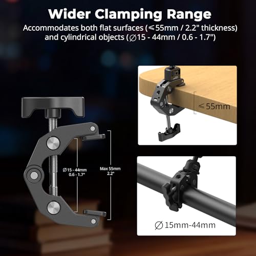 SmallRig 26" Magic Arm with Super Clamp, Overhead Phone Mount, Flexible Desk Camera Mount with 1/4" Screw and Cable Clip, Max Load 2.2lb, for iPhone, Action Camera, Video Light, Webcam, Mic - 5625 - style: Double Ball Joints with Cable Clip