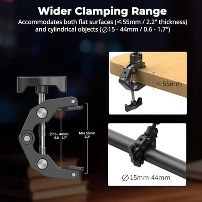 SmallRig 26" Magic Arm with Super Clamp, Overhead Phone Mount, Flexible Desk Camera Mount with 1/4" Screw and Cable Clip, Max Load 2.2lb, for iPhone, Action Camera, Video Light, Webcam, Mic - 5625 - style: Double Ball Joints with Cable Clip