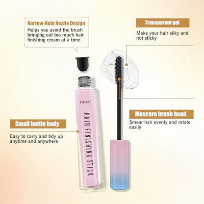FUNAN Hair Finishing Stick Hair Wax Stick with Brush Works Better When Paired Together - size: 2.12 Ounce (Pack of 4)