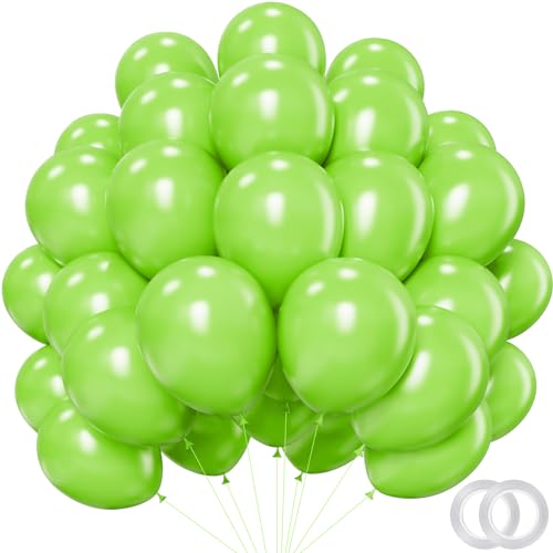 Lime Green Balloons - 12 inch 100pcs Latex - Round Light Green Birthday Balloons with 2 Ribbons for Birthday, St Patricks, Dinosaur, Jungle Party Decorations - color: Lime Green, size: 12 Inch 100PCS