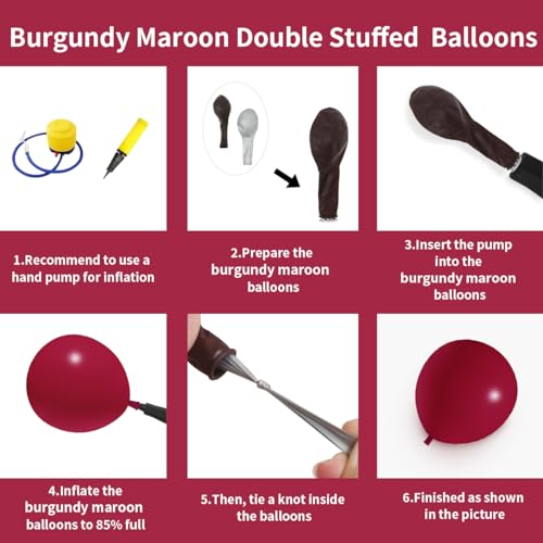 Double Stuffed Burgundy Balloons Different Size 115Pcs 5/10/12/18 Inch Maroon Balloon Garland Arch kit for Birthday Wedding Baby Shower Anniversary Party - color: Burgundy