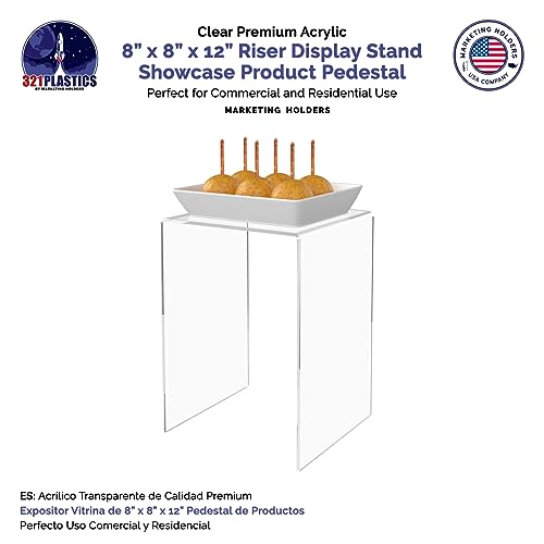 Marketing Holders 4 Pack Clear Acrylic Riser Display Stand 8" x 8" x 12" Merchandise Showcase One Piece Fixture Retail Stores and Boutiques Throne Tabletop Platform - size: 8"W x 8"D x 12"H