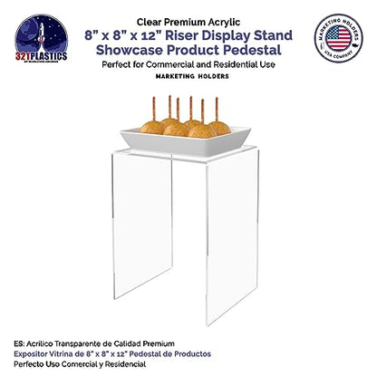 Marketing Holders 4 Pack Clear Acrylic Riser Display Stand 8" x 8" x 12" Merchandise Showcase One Piece Fixture Retail Stores and Boutiques Throne Tabletop Platform - size: 8"W x 8"D x 12"H