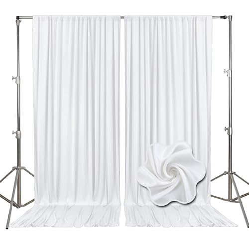 10ft x 10ft White Backdrop Curtains for Parties, Fabric Satin Background Curtain with Rod Pockets for Weddings, Birthday, Baby Shower, Photography, Graduation Party Backdrop Drapes, 2 Panels - color: White