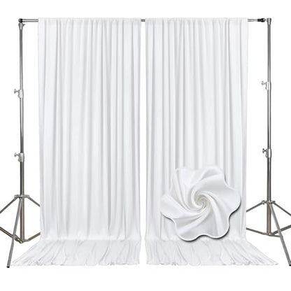 10ft x 10ft White Backdrop Curtains for Parties, Fabric Satin Background Curtain with Rod Pockets for Weddings, Birthday, Baby Shower, Photography, Graduation Party Backdrop Drapes, 2 Panels - color: White
