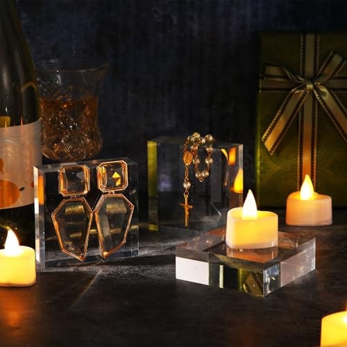 Vicenpal 8 Pcs Acrylic Square Display Block Clear Polished Cube Jewelry Stand Solid Acrylic Pedestal Stand Crystal Ring Showcase Holder Display Base for Riser(3 x 3 x 1 Inch) - size: 3 x 3 x 1 Inch