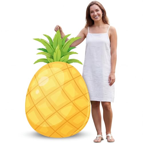 Yinkin Large Pineapple Cutout Standee 4ft Tall - Corrugated Plastic Tropical Luau Party Decorations, Waterproof Hawaiian Photo Booth Prop for Summer Beach Tiki Bar & Bridal Shower Backdrop - color: Pineapple