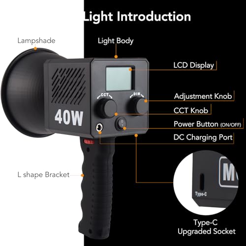 M60 Handle LED Video Light with Soft Box Protable Mini COB LED Bi-Color 2500-8500K CRI≥95 TLCI≥97 Built-in 3400mAh Battery Photo Studio Lights Vlog Shoot Fill Lighting 8 Scenes (M60 Handle lamp)
