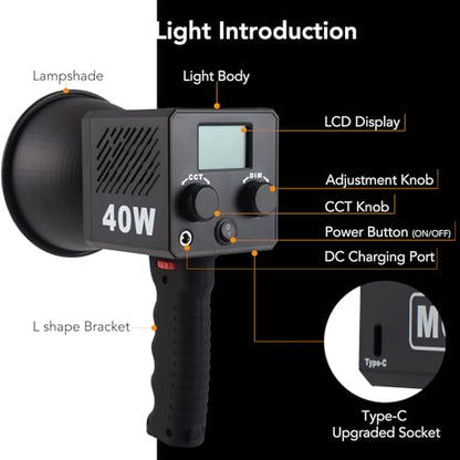 M60 Handle LED Video Light with Soft Box Protable Mini COB LED Bi-Color 2500-8500K CRI≥95 TLCI≥97 Built-in 3400mAh Battery Photo Studio Lights Vlog Shoot Fill Lighting 8 Scenes (M60 Handle lamp)