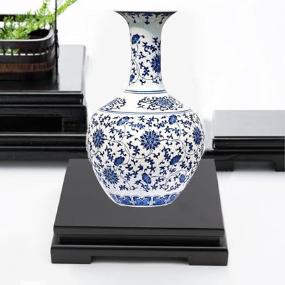 MDEOOSKY Wooden Display Stand - Rectangle Wood Display Base with Risers - Vase Riser, Teapot, Aquarium Lamp Base - Home Decoration - 7.67" W x 6.29" D x 1.69" H (Black)