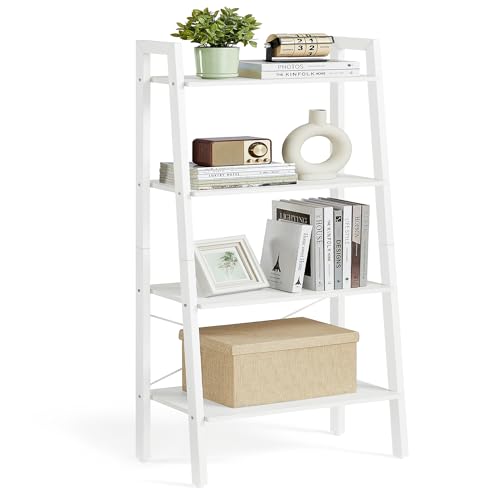 VASAGLE Ladder Shelf, 4-Tier Bookshelf, Storage Rack, Bookcase with Steel Frame, for Living Room, Home Office, Kitchen, Bedroom, Industrial Style, Maple White and Pearl White ULLS044W44 - color: Maple White + Pearl White, size: 4 Tiers (22"W)
