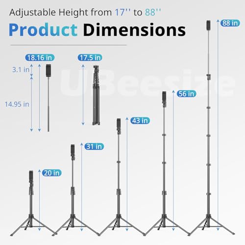 UBeesize 88’’ Flexible Phone Tripod with 14.95’’ Gooseneck, Remote and Phone Holder, Overhead Cell Phone Stand＆Selfie Stick for Video Recording, Compatible with iPhone Android Phone, Camera Black - color: Black, size: 88in