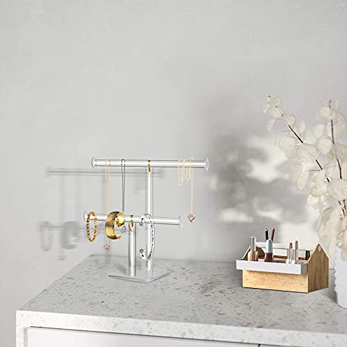 Acrylic Jewelry Display,Clear Acrylic Round Bracelet Display Holder Organizer Jewelry Holde Organizer Tree Stand, 2 Tier Jewelry Display Necklace Holder Stand (2-Bar)