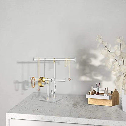 Acrylic Jewelry Display,Clear Acrylic Round Bracelet Display Holder Organizer Jewelry Holde Organizer Tree Stand, 2 Tier Jewelry Display Necklace Holder Stand (2-Bar)