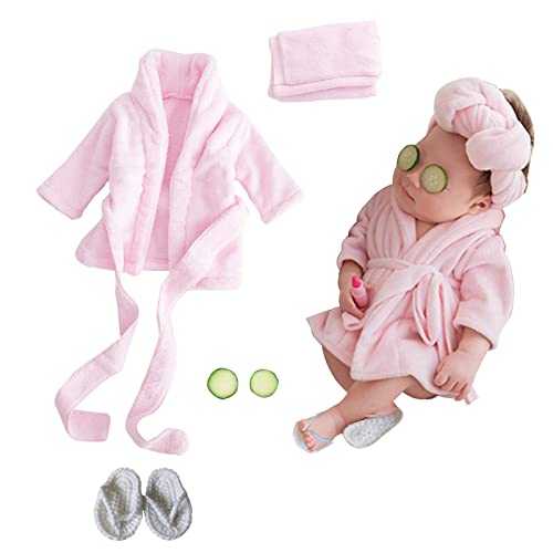 Newborn Photography Props Baby Girl 5 PCS Bathrobes Bath Towel Outfit with Slippers Cucumber Photo Props for Infant Boys Girls(0-6 Months) - size: 2.76" x 1.97"