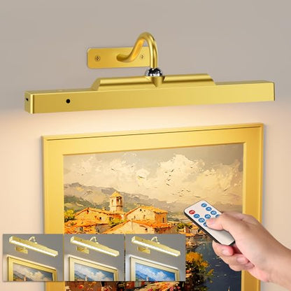 Picture Frame Light, 12" Rechargeable Wireless Battery Powered Lighting, Dimmable LED with Remote 3CCT for Wall Art Gallery Display (Gold) - color: Gold, size: 12IN-1pack