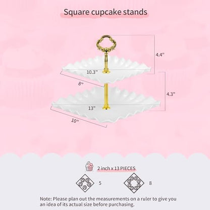 Pack of 11 NWK Cake Stand Set, with 3 x Two-Tier and 3 x Three-Tier Cupcake Stands, 4 x Appetizer Trays, 1 x Tablecloth for Birthday Bridal Baby Shower Party (Gold) - color: Gold