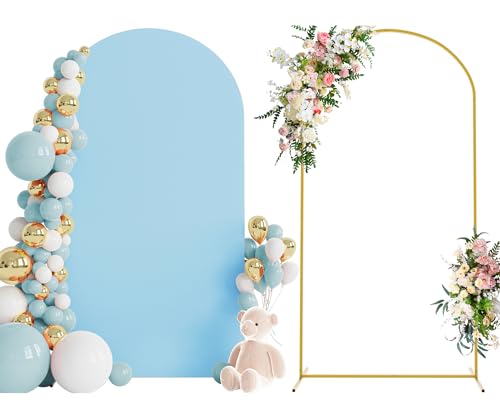 Wokceer 7.2 FT Wedding Arch Backdrop Stand and Arch Cover Metal Arch Stand with Arch Stand Cover for Birthday Party Wedding Ceremony Bridal Baby Shower Event Decor - color: Blue, size: 7.2x4FT