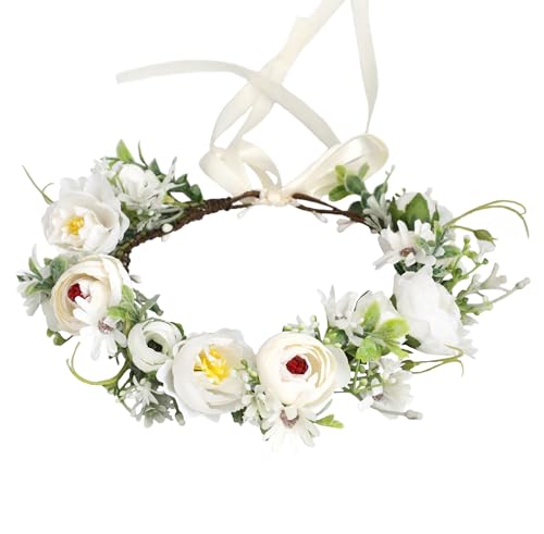 Bridal Flower Crown Flower Headband Floral Halo Floral Crown Wedding Party Cosplay Halloween Costume Photos - color: ivory white